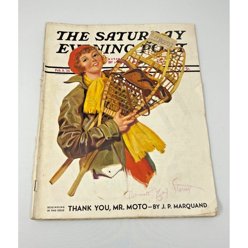 Saturday Evening Post Feb 8 1936 Mr Moto JP Marquand First Appearance Snowshoes
